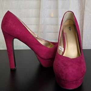 Mossimo Pink Fuchsia Faux Suede Velvet Plush Platform Pumps Heels Shoes SZ 8.5